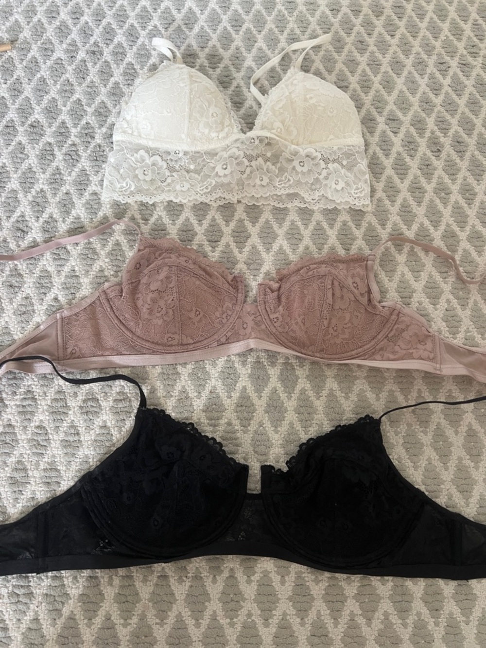Garage Lace Bralette & Underwire Bra Set - White, Mauve, Black
